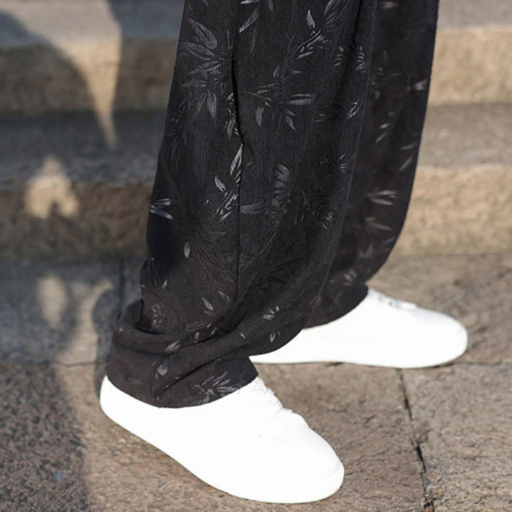 Buddha Stones Haftowane Liście Casualowe Męskie Spodnie Bawełniane Z Kieszeniami - image 11