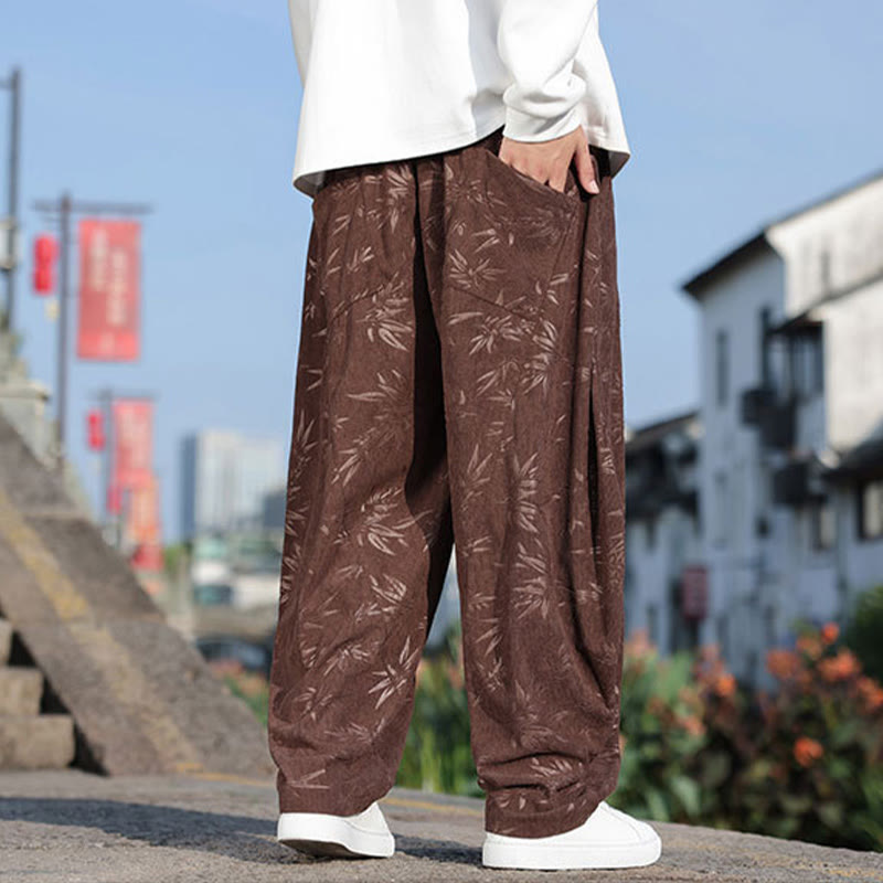 Buddha Stones Haftowane Liście Casualowe Męskie Spodnie Bawełniane Z Kieszeniami - image 17