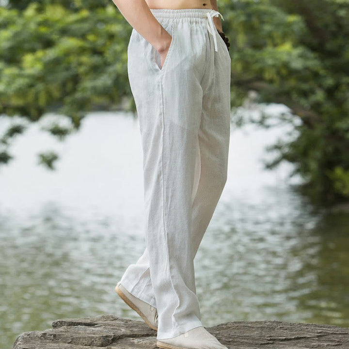 Buddha Stones Spodnie męskie z szerokimi nogawkami i kieszeniami, jednokolorowe, bawełniane i lniane - image 16