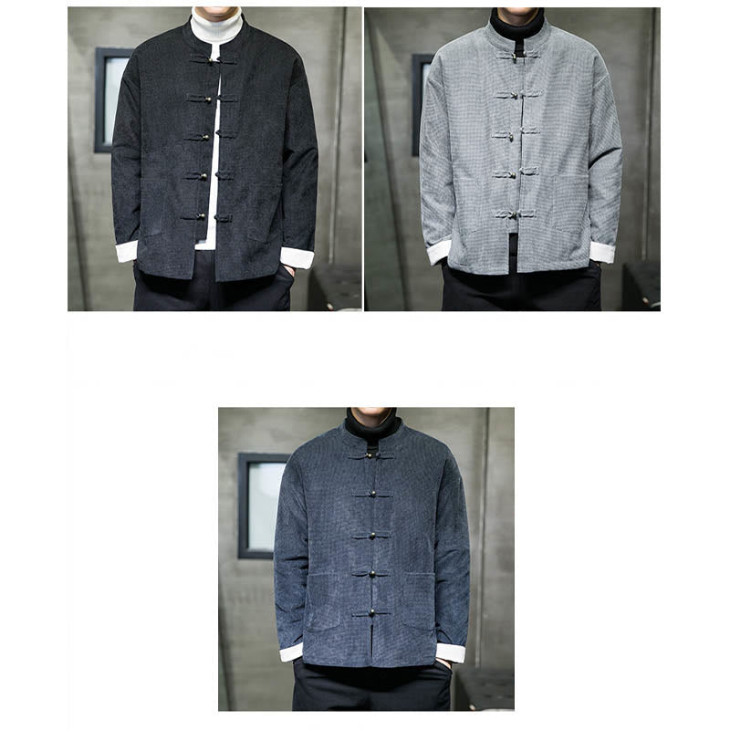 Buddha Stones Jednolity Kolor Żaba-guzik Bawełna Męska Kurtka Koszula Odzież - image 16