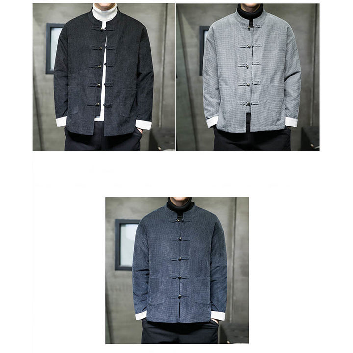 Buddha Stones Jednolity Kolor Żaba-guzik Bawełna Męska Kurtka Koszula Odzież - image 16