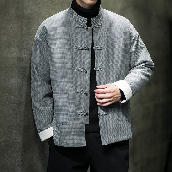 Buddha Stones Jednolity Kolor Żaba-guzik Bawełna Męska Kurtka Koszula Odzież - image 21