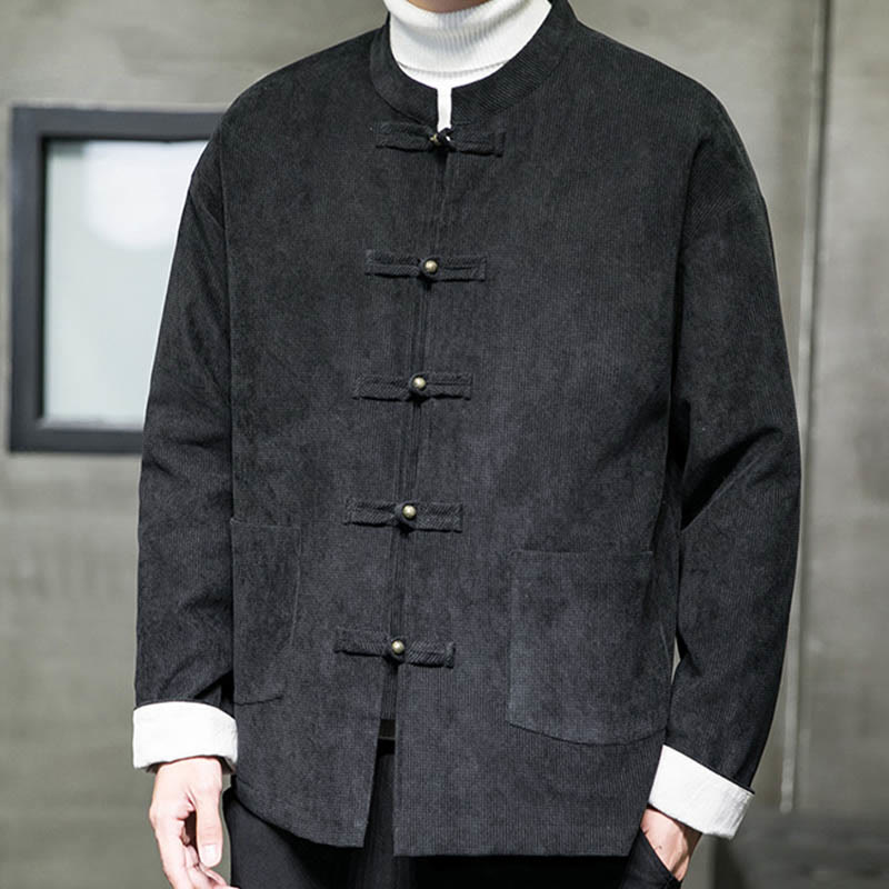 Buddha Stones Jednolity Kolor Żaba-guzik Bawełna Męska Kurtka Koszula Odzież - image 6