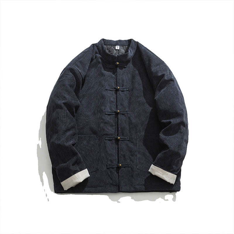 Buddha Stones Jednokolorowa męska kurtka z guzikami w kształcie żaby - image 7