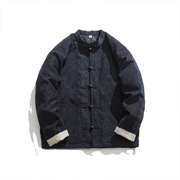 Buddha Stones Jednokolorowa męska kurtka z guzikami w kształcie żaby - image 7