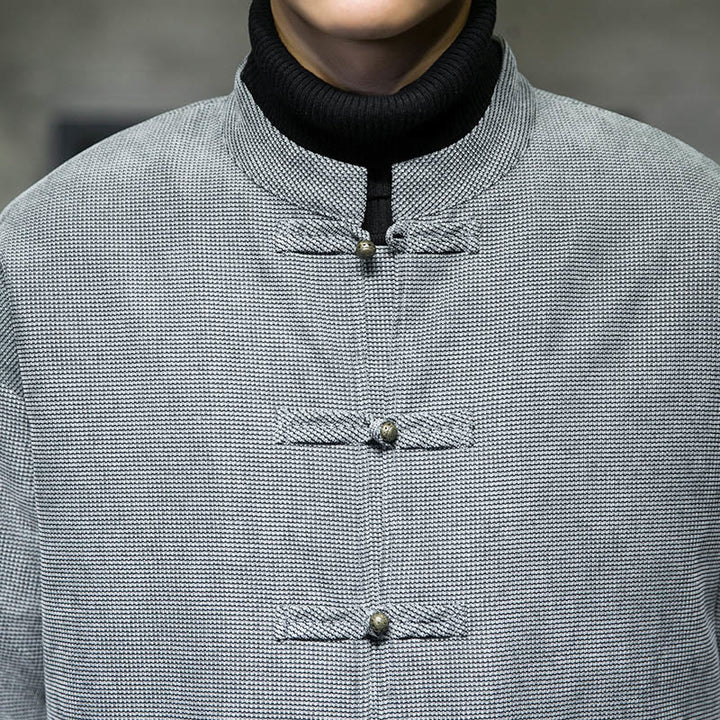 Buddha Stones Jednokolorowa męska kurtka z guzikami w kształcie żaby - image 25