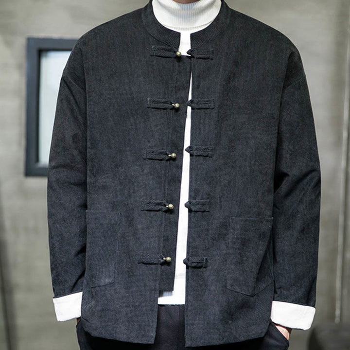 Buddha Stones Jednolity Kolor Żaba-guzik Bawełna Męska Kurtka Koszula Odzież - image 4