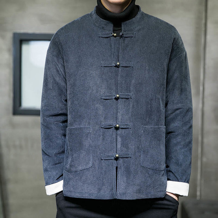 Buddha Stones Jednolity Kolor Żaba-guzik Bawełna Męska Kurtka Koszula Odzież - image 15