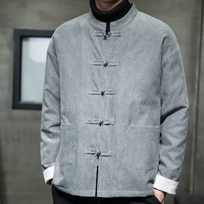 Buddha Stones Jednolity Kolor Żaba-guzik Bawełna Męska Kurtka Koszula Odzież - image 18