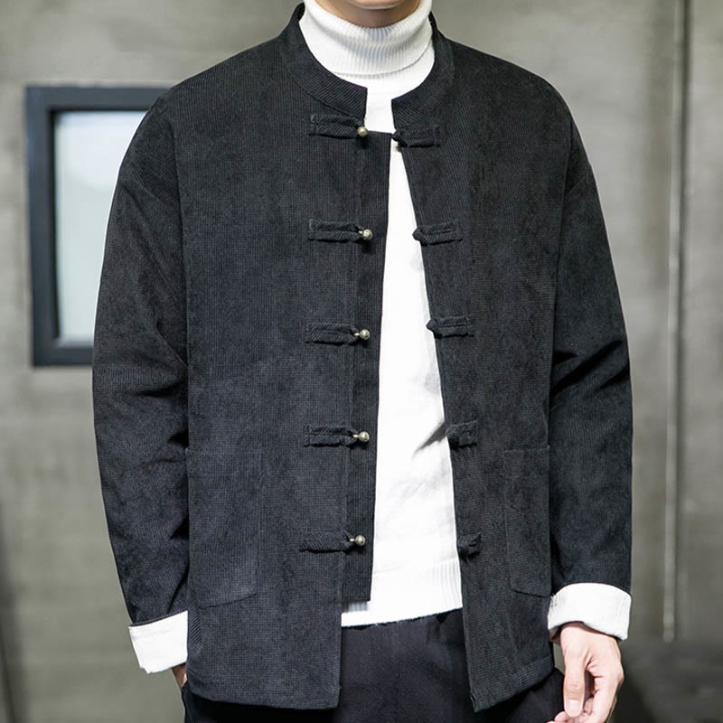 Buddha Stones Jednolity Kolor Żaba-guzik Bawełna Męska Kurtka Koszula Odzież - image 1