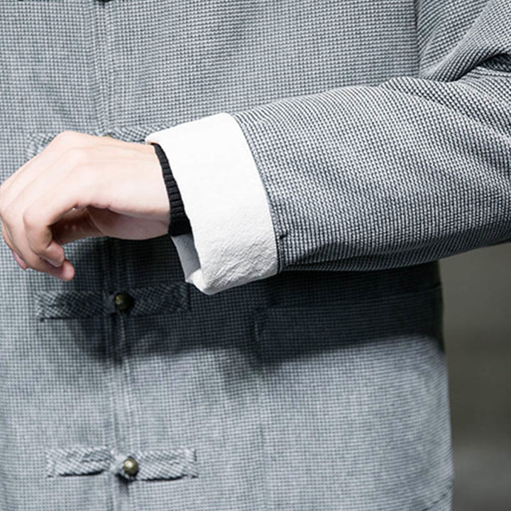 Buddha Stones Jednokolorowa męska kurtka z guzikami w kształcie żaby - image 23