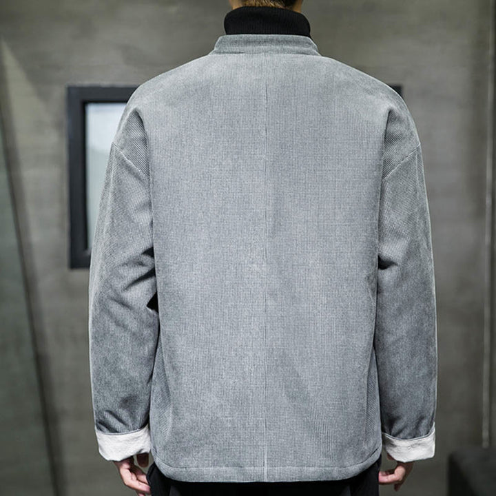 Buddha Stones Jednokolorowa męska kurtka z guzikami w kształcie żaby - image 19