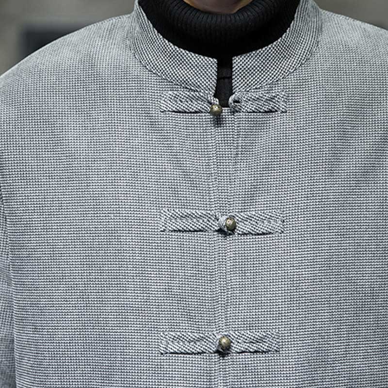 Buddha Stones Jednokolorowa męska kurtka z guzikami w kształcie żaby - image 24