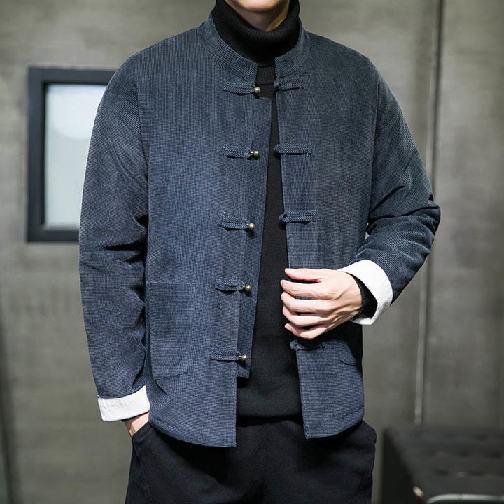 Buddha Stones Jednokolorowa męska kurtka z guzikami w kształcie żaby - image 9