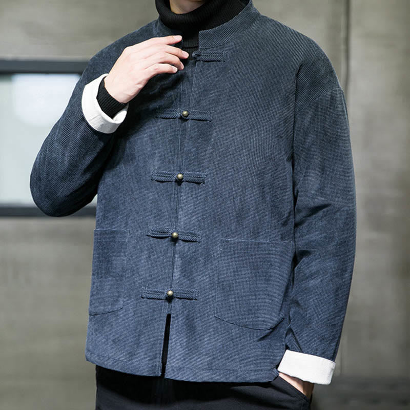 Buddha Stones Jednolity Kolor Żaba-guzik Bawełna Męska Kurtka Koszula Odzież - image 14