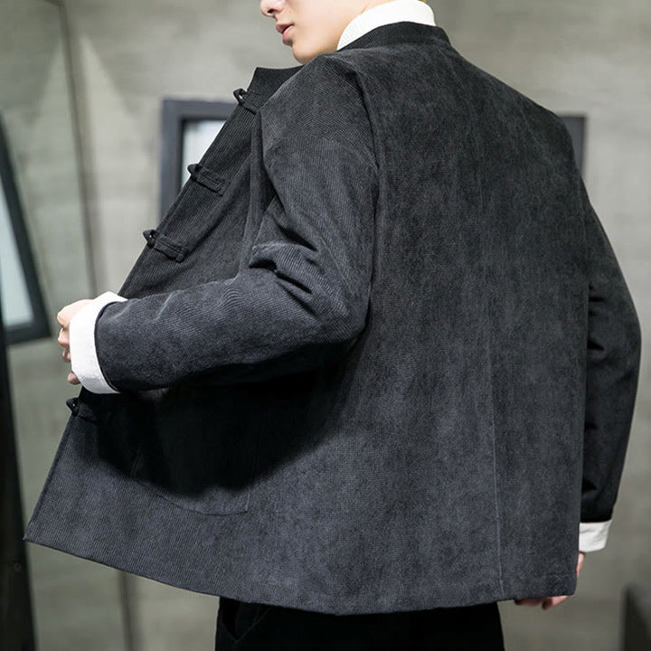 Buddha Stones Jednokolorowa męska kurtka z guzikami w kształcie żaby - image 6