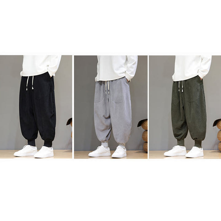 Spodnie haremowe męskie z kieszeniami Buddha Stones Casual Plain Cotton