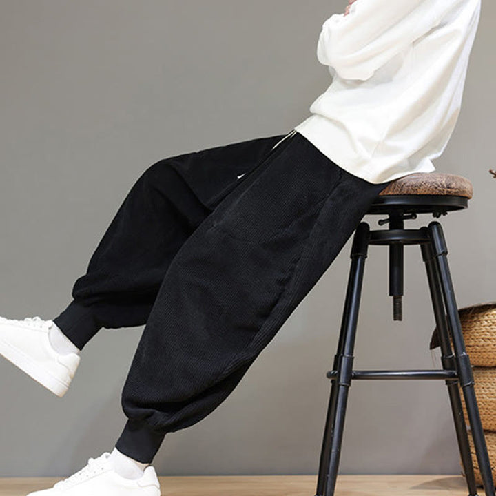 Spodnie haremowe męskie z kieszeniami Buddha Stones Casual Plain Cotton