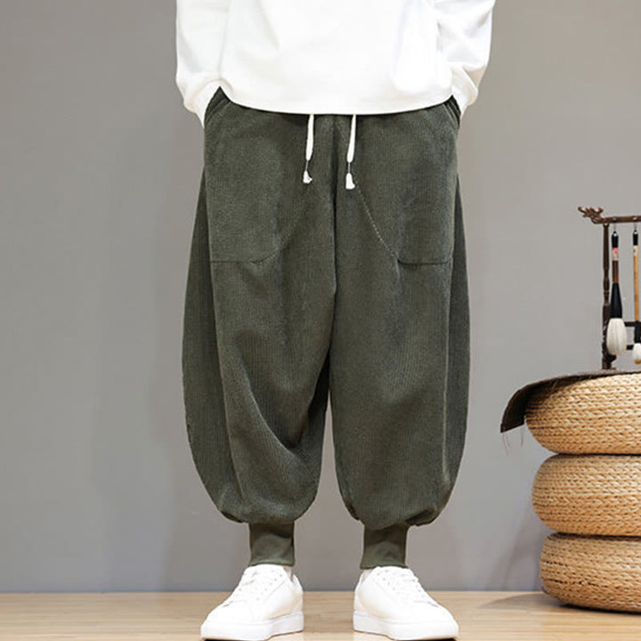 Spodnie haremowe męskie z kieszeniami Buddha Stones Casual Plain Cotton