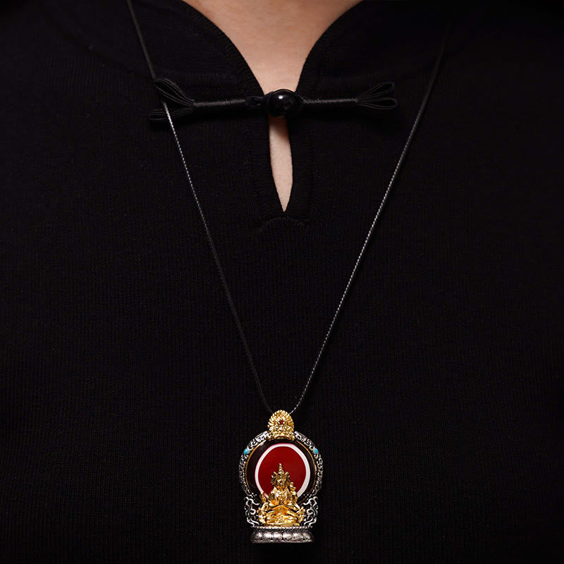 Buddha Stones Tybetańskie Awalokiteśwara Dzi Koralik Wzór Miedziany Czystość Uzdrawiający Naszyjnik Wisiorek