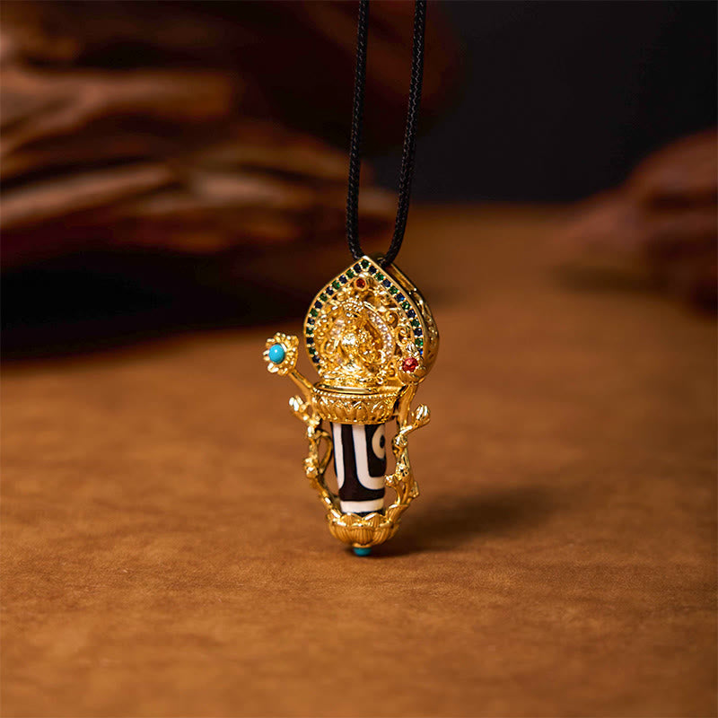 Buddha Stones Tybetańskie Koraliki Dzi Manjusri Bodhisattwa Wzór Współczucia Naszyjnik Wisiorek - image 4