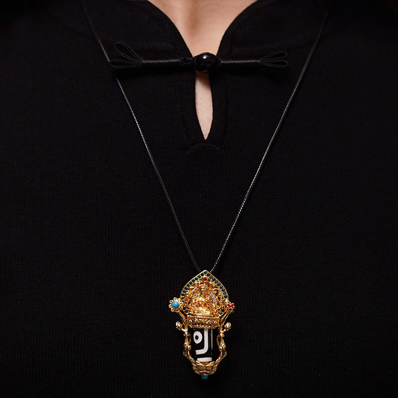 Buddha Stones Tybetańskie Koraliki Dzi Manjusri Bodhisattwa Wzór Współczucia Naszyjnik Wisiorek - image 6