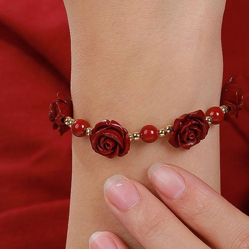 Bransoletka z błogosławieństwem Buddha Stones Cinnabar Rose