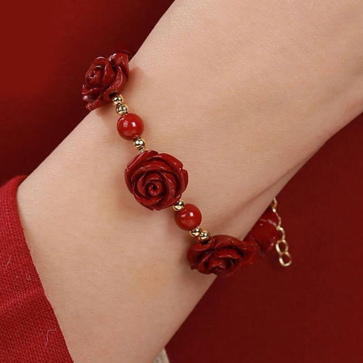 Bransoletka z błogosławieństwem Buddha Stones Cinnabar Rose