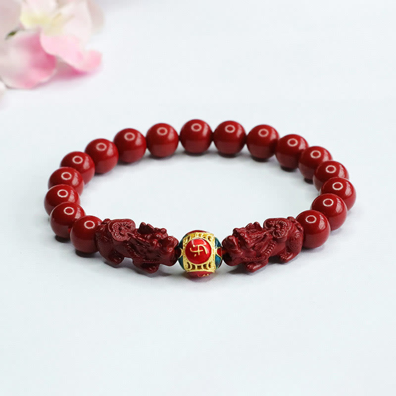 Bransoletka Buddha Stones Cinnabar Double PIXIU Keep Away Evil Spirits - Cinnabar Double PIXIU (obwód nadgarstka: 14-16 cm) - 8 mm - image 0