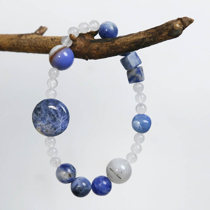 Bransoletka Buddha Stones Blue Aventurine Agat Jade Black Rutilated Quartz
