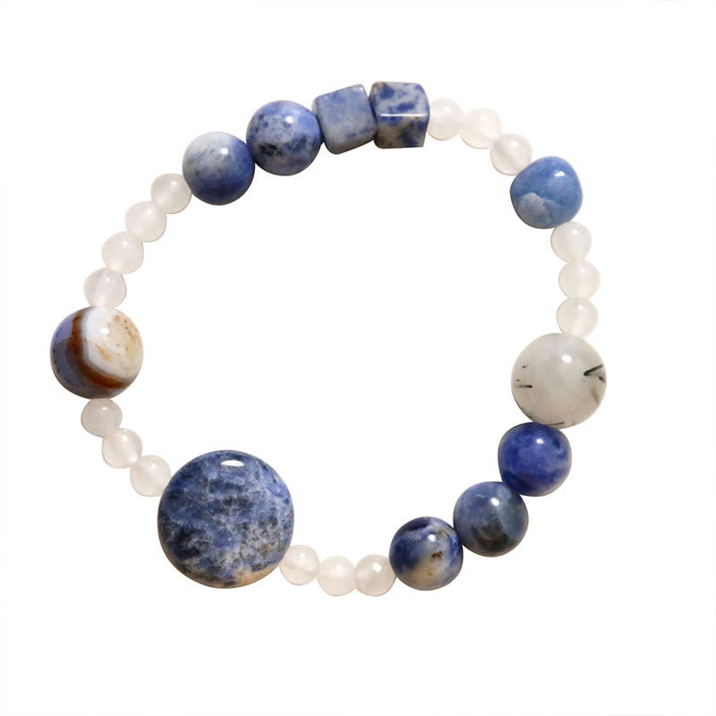 Bransoletka Buddha Stones Blue Aventurine Agat Jade Black Rutilated Quartz