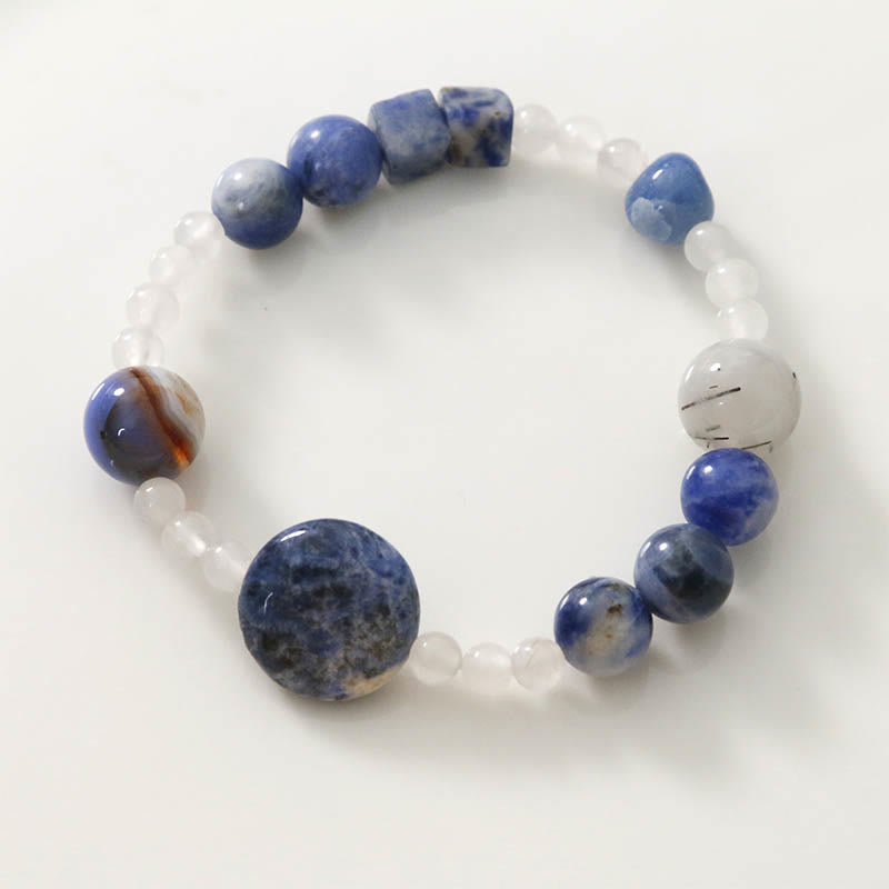 Bransoletka Buddha Stones Blue Aventurine Agat Jade Black Rutilated Quartz