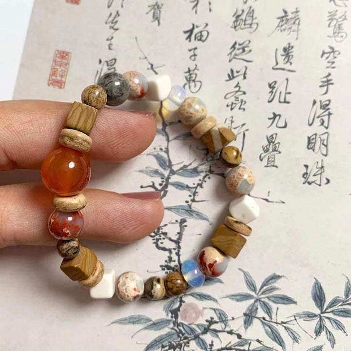 Buddha Stones Agat Czerwony Shoushan Kamień Biały Turkus Spokój Błogosławieństwo Bransoletka