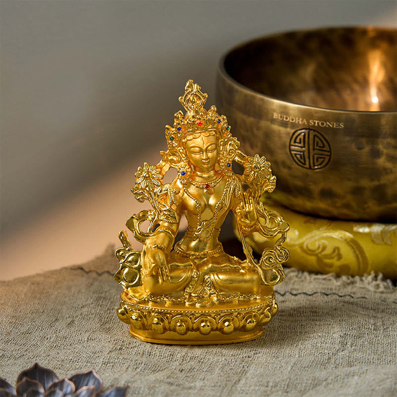 Buddha Stones Bodhisattwa Biała Tara Nadzieja Ochrona Pozłacana Statua Dekoracja - image 1