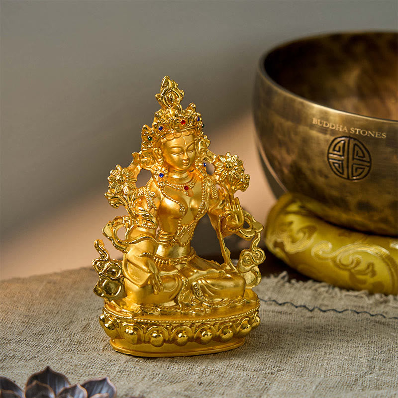 Buddha Stones Bodhisattwa Biała Tara Nadzieja Ochrona Pozłacana Statua Dekoracja - image 2