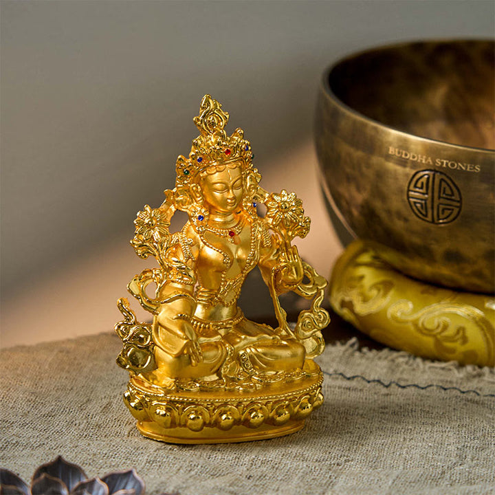 Buddha Stones Bodhisattwa Biała Tara Nadzieja Ochrona Pozłacana Statua Dekoracja - image 2