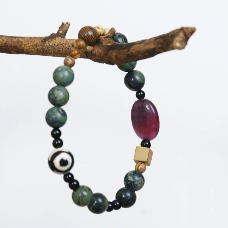 Bransoletka z Buddha Stones Green Agat Three-eyed Dzi Power Success
