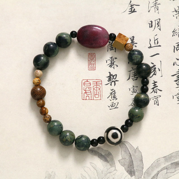 Bransoletka z Buddha Stones Green Agat Three-eyed Dzi Power Success