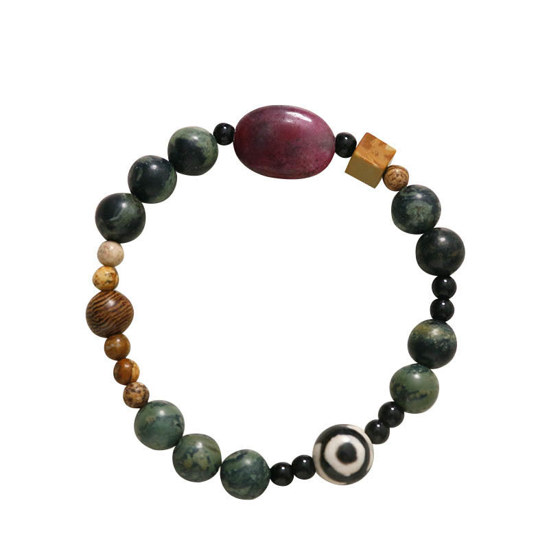 Bransoletka z Buddha Stones Green Agat Three-eyed Dzi Power Success