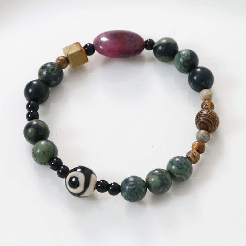 Bransoletka z Buddha Stones Green Agat Three-eyed Dzi Power Success