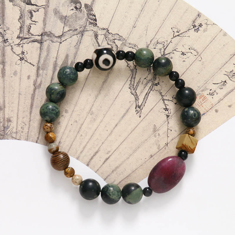 Bransoletka z Buddha Stones Green Agat Three-eyed Dzi Power Success