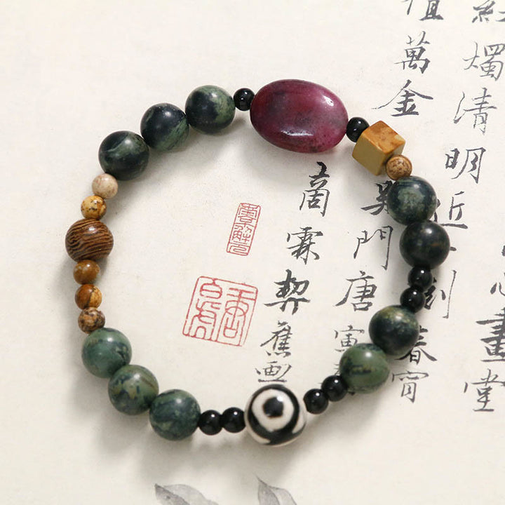 Bransoletka z Buddha Stones Green Agat Three-eyed Dzi Power Success