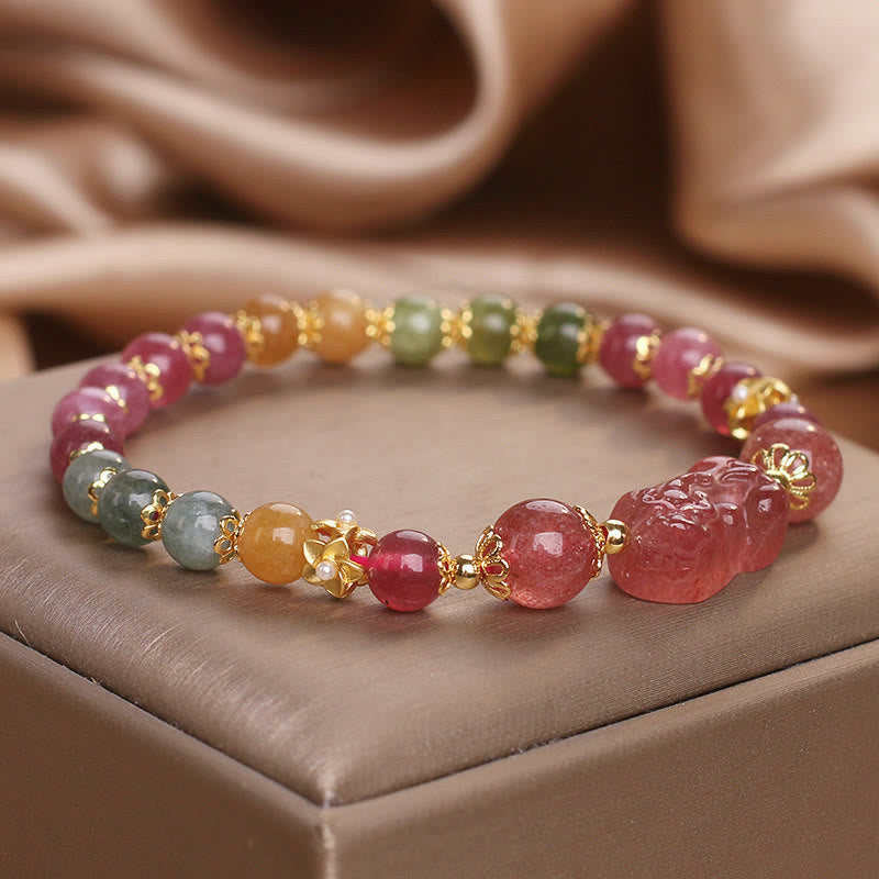 Buddha Stones Turmalin Truskawka Kwarc Różowy Kryształ PIXIU Bransoletka Miłości