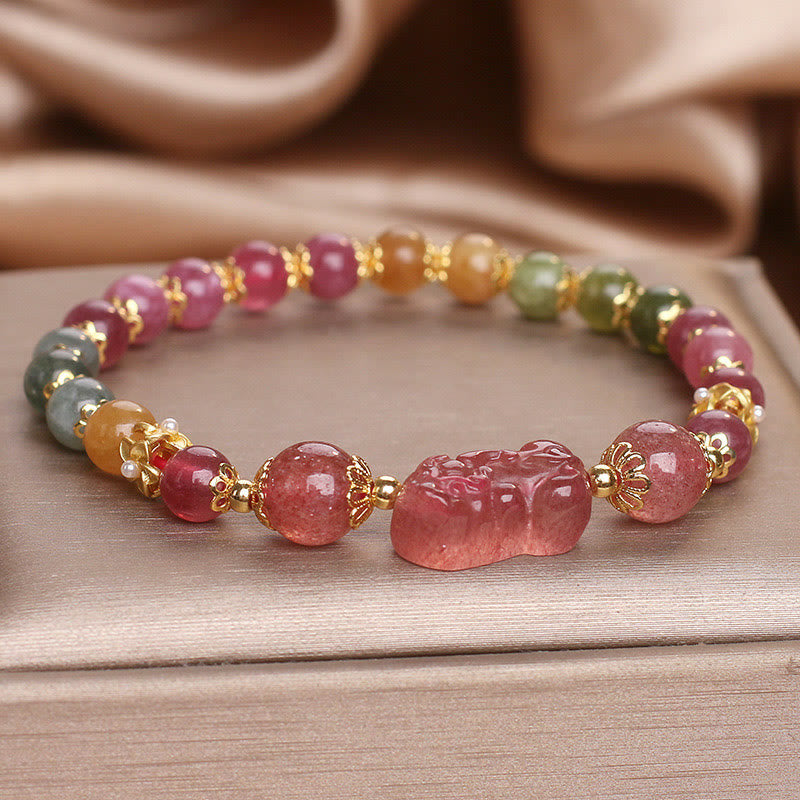 Buddha Stones Turmalin Truskawka Kwarc Różowy Kryształ PIXIU Bransoletka Miłości