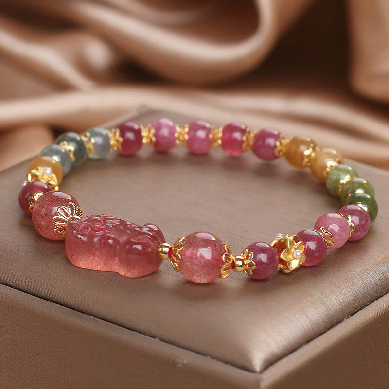 Buddha Stones Turmalin Truskawka Kwarc Różowy Kryształ PIXIU Bransoletka Miłości