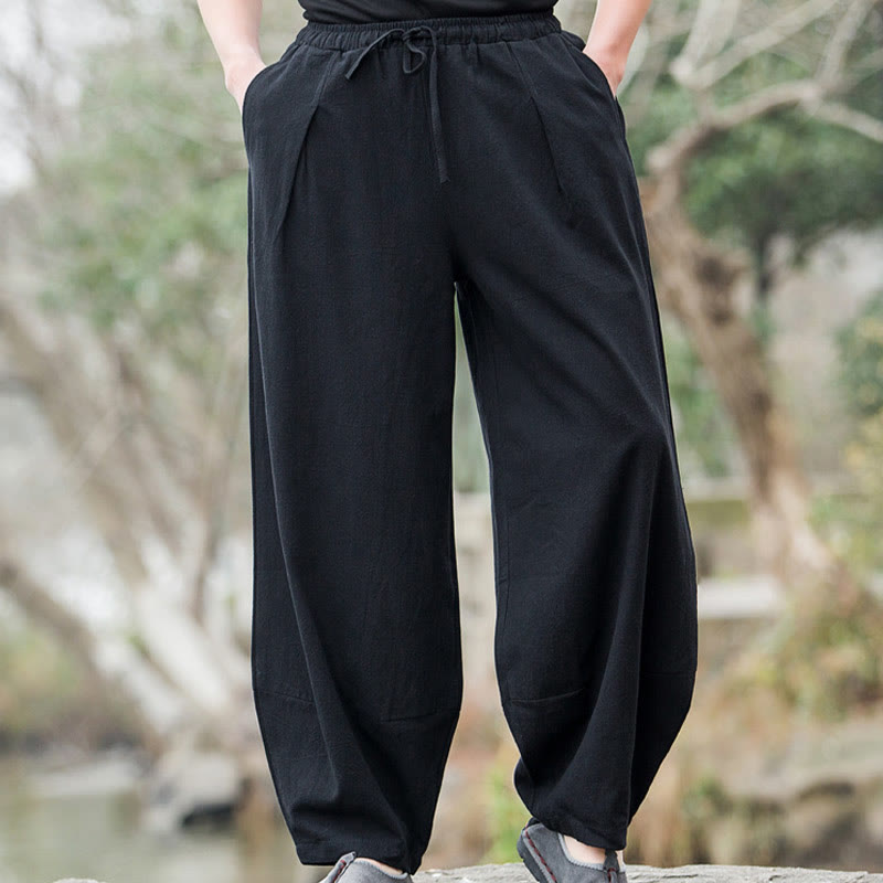 Spodnie męskie z kieszeniami w stylu casual bloomer z motywem Buddha Stones - Czarny - US/UK/AU44，EU54 (5XL) - image 0