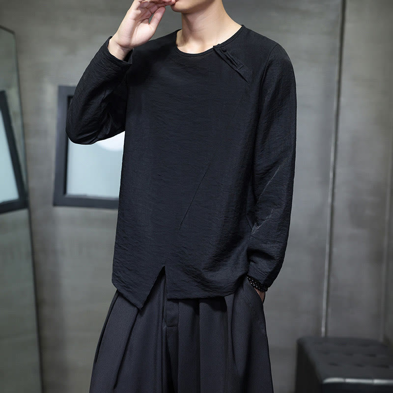 Koszule męskie z długim rękawem i okrągłym dekoltem w jednolitym kolorze z Buddha Stones - image 28