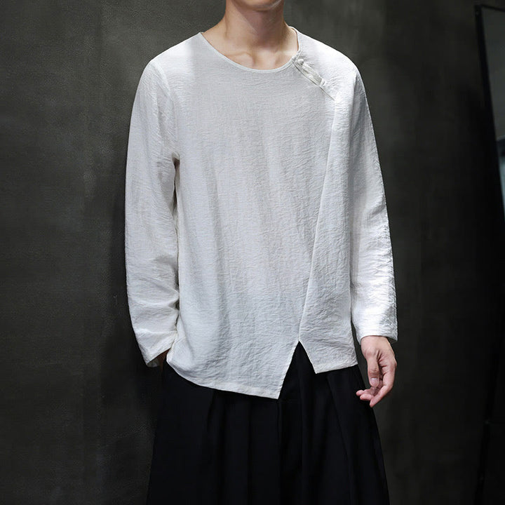 Koszule męskie z długim rękawem i okrągłym dekoltem w jednolitym kolorze z Buddha Stones - image 7