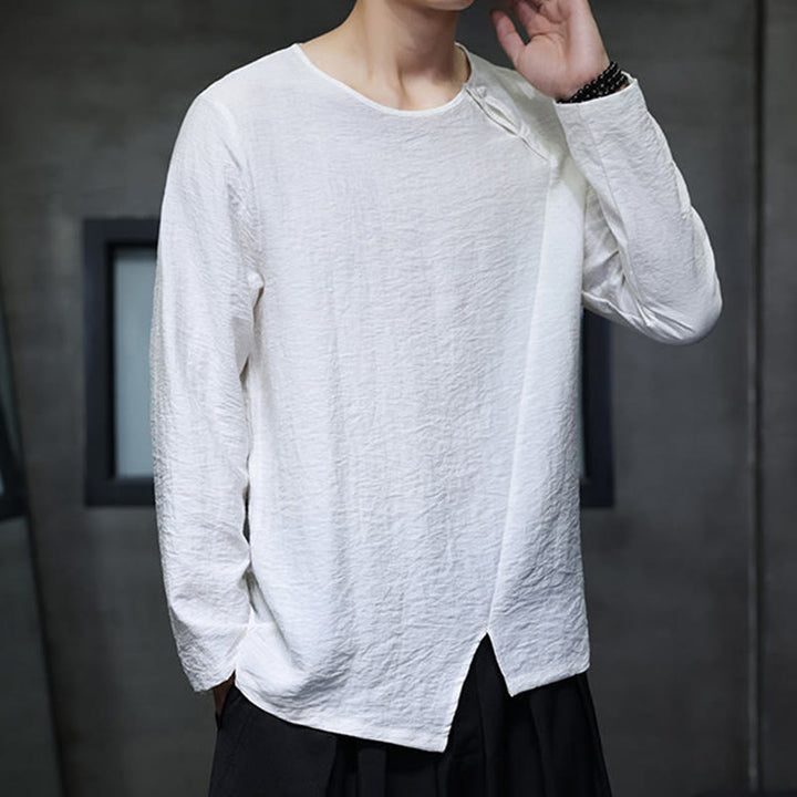 Koszule męskie z długim rękawem i okrągłym dekoltem w jednolitym kolorze z motywem Buddha Stones - image 6