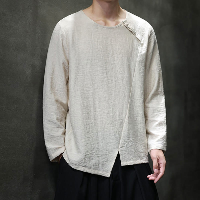 Koszule męskie z długim rękawem i okrągłym dekoltem w jednolitym kolorze z motywem Buddha Stones - image 21